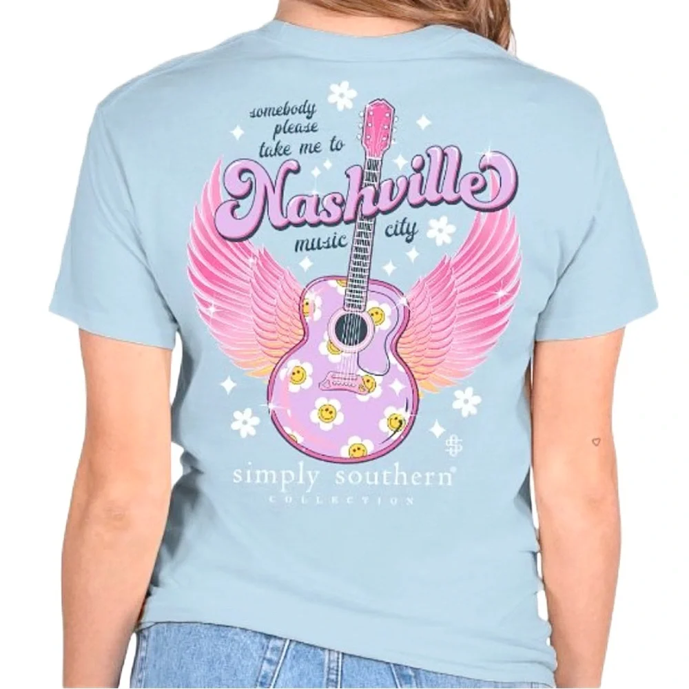 ✨🆕🪽🎸🪽SIMPLY SOUTHERN SOMEBODY PLEASE TAKE ME TO NASHVILLE MUSIC CITY TEE🎸🪽 - Picture 4 of 5